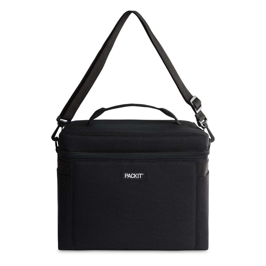 PackIt Freezable Newport Cooler, Black, Collapsible, Reusable, Built with EcoFreeze Technology, Wide Top Opening, Double Zip Closure, with Adjustable & Removable Shoulder Straps for Easy Carrying