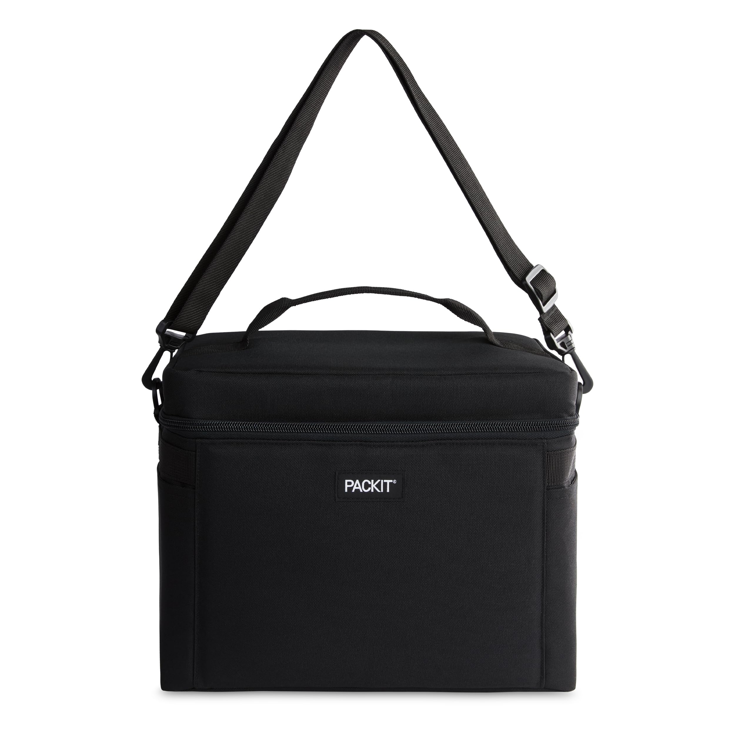 PackIt Freezable Newport Cooler, Black, Collapsible, Reusable, Built with EcoFreeze Technology, Wide Top Opening, Double Zip Closure, with Adjustable & Removable Shoulder Straps for Easy Carrying