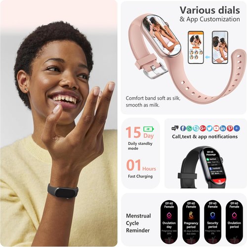 FITVII Slim Fitness Tracker - AMOLED Display, Blood Oxygen & Pressure Monitoring | IP68 Waterproof, 24/7 Heart Rate Tracking