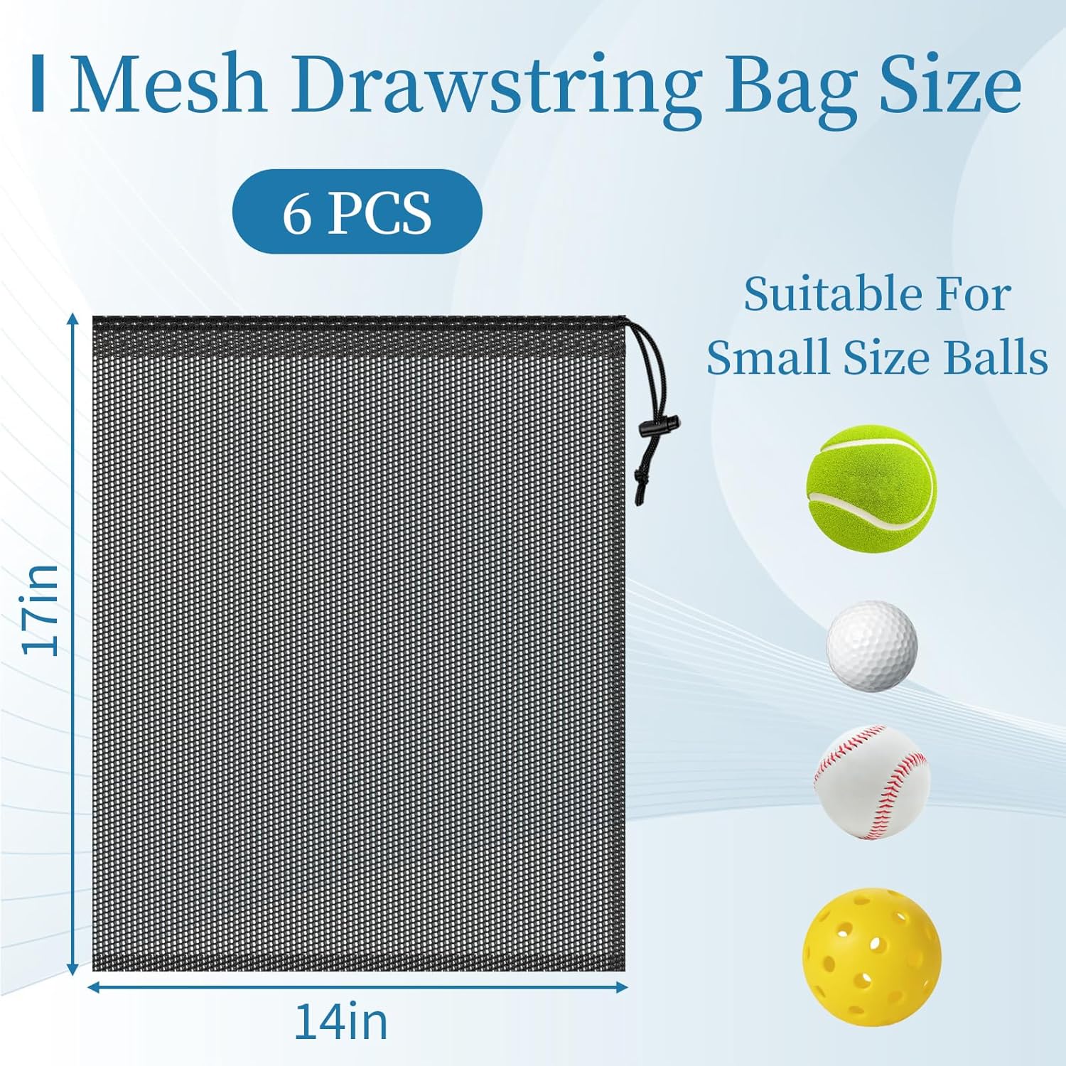 Skiennix 6 Pcs Mesh Drawstring Bags - 14x17 Inch Multipurpose Storage for Gym, Beach & Laundry | Black