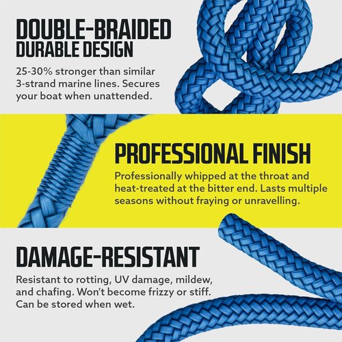 DC Cargo Mall Boat Dock Lines - 1/2" x 15' Double Braided Ropes | Marine Grade Nylon with 12" Eyelet
