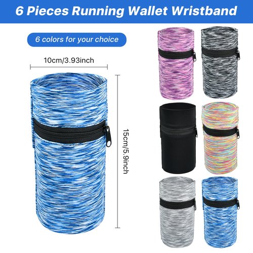 Worldity 6 Pieces Wrist Wallet for Women Men, High Elasticity Running Wrist Pouch with Zipper, Perfect for Travel Running Walking Hiking, 6 Colors