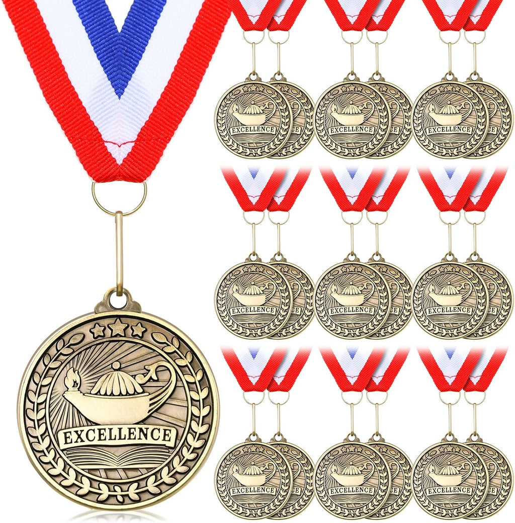 Quelay 20 Pcs Gold Award Medals - 2'' Winner Medals with Neck Ribbons for Competitions & Tournaments