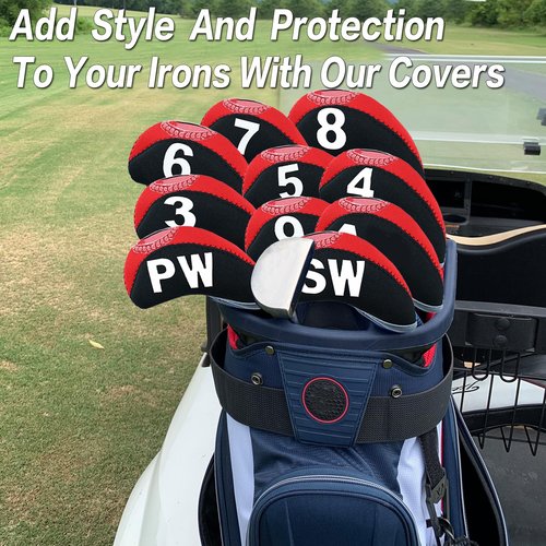 Golf Club Covers Set for Irons Neoprene Iron Head Cover Club Protector 10Pcs with/Without Top Window Accessories for Men Women (Red(with Top Window))