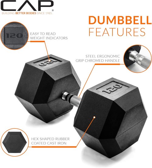 CAP Barbell Coated Hex Dumbbell Weights - Durable & Versatile | 10-120 lbs Options Available