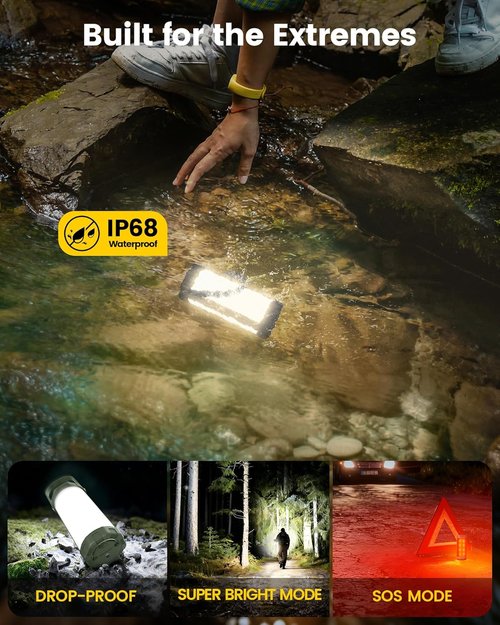 Glocusent LED Camping Lantern - 5000mAh Rechargeable, 80Hrs Battery Life, 1200LM Brightness | IP68 Waterproof