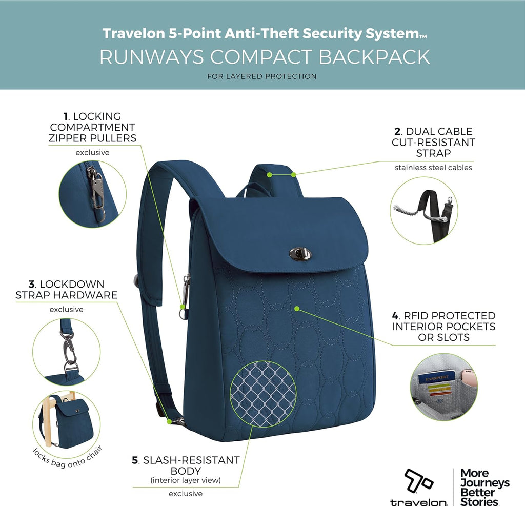 Travelon Anti-Theft Compact Backpack - Secure Design for Travel | Lightweight & Versatile