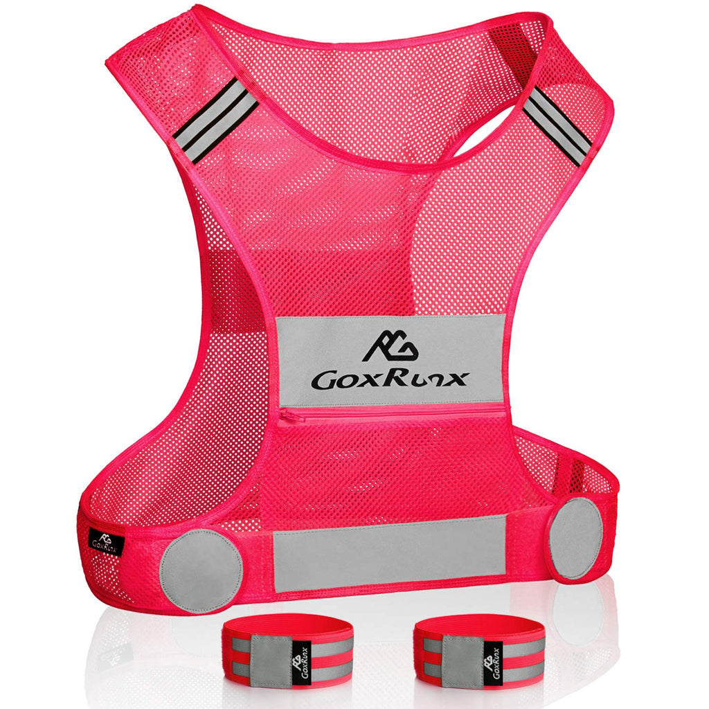 Reflective Vest Running Gear, Lightweight Motorcycle Cycling Reflective Vests with Large Pocket & Adjustable Waist for Women Men Running Safety Vest with Reflective Bands (Pink, Medium)