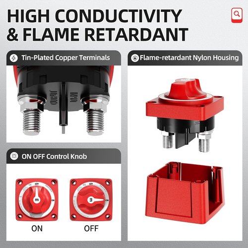 Marine Battery Switch - Heavy Duty 300A Waterproof Disconnect Switch for Boat, RV, Car, Truck