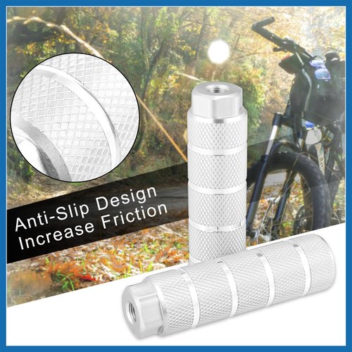 A ABSOPRO 4pcs Aluminum Alloy Rear Foot Pegs Footrests Universal Silver Tone for BMX MTB Bike Bicycle Fit 3/8 Inch Axles Item Replacement
