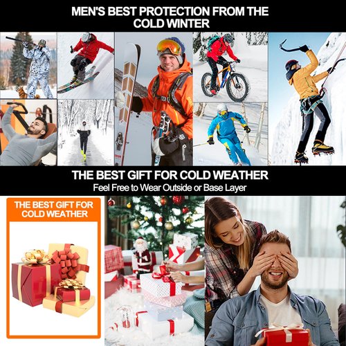 UNIQUEBELLA Thermal Underwear for Men Sets Top Turtle Long Johns Fleece Sweat Quick Drying Thermo Base Layer