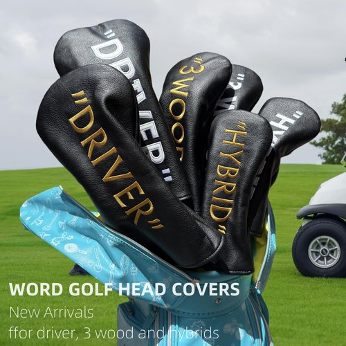 Golf Club Headcover 3 Wood Headcover Black n White Premium PU Leather Driver #3 Fairway Wood Hybrid Wood Head Cover Fits for All Brand (for hybrids)