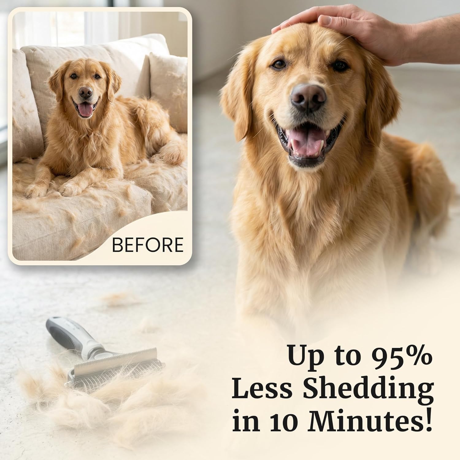 Skiennix 2-in-1 Deshedding Brush & Dematting Rake - Reduces Shedding by 95% for Medium to Large Dogs
