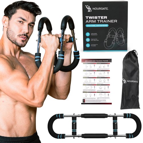 NOURGATE Twister Arm trainer for Men & Women – Adjustable (40-90 lbs) Chest & Arm Workout Equipment Portable Spring Home Gym Strength Trainer with 4 Spring, Anti-Slip Handles for Easy Grip & Carry Bag