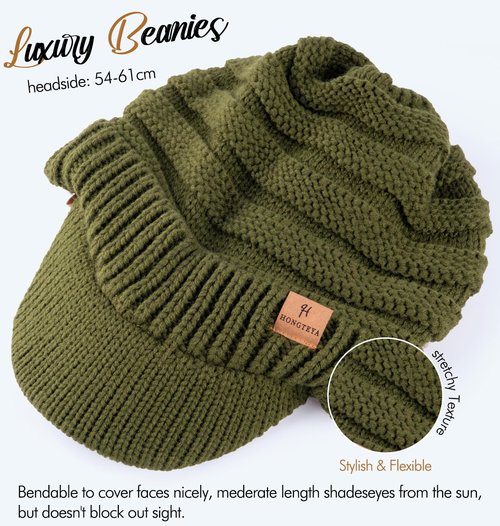 HONGTEYA Satin Lined Winter Beanies Hats for Men Women Knit Beanie Winter Hat Black (US, Alpha, One Size, Army Green)