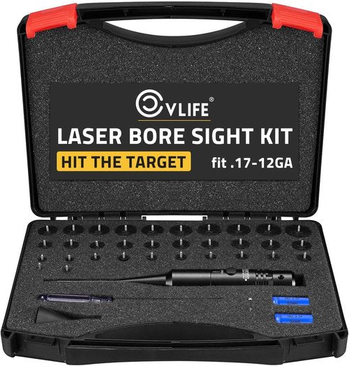 CVLIFE Laser Bore Sight Kit - 32 Adapters for 0.17 to 12GA Calibers | Red & Green Laser Options for Precision Hunting