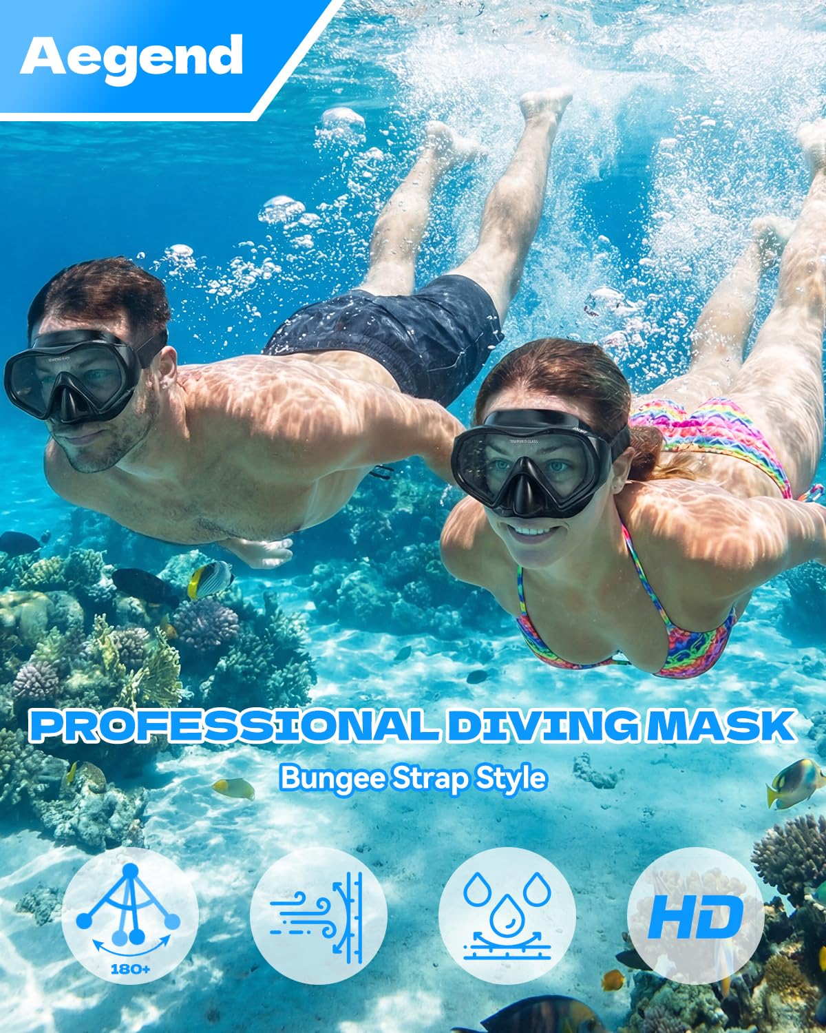 Aegend Diving Mask for Adult Youth, Anti-Fog Anti-UV Wide View Snorkel Mask for Scuba Diving Swimming Snorkeling
