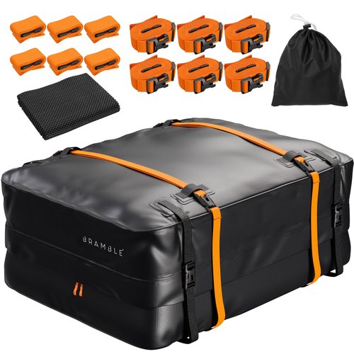 BRAMBLE Strong Car Roof Bag Rooftop Cargo Carrier 20 Cubic Feet, 100% Waterproof & Tear Resistant Car Roof Cargo Carrier, Fit for All Cars with/Without Roof Rack, Include Non-Slip Mat, Hooks, Straps