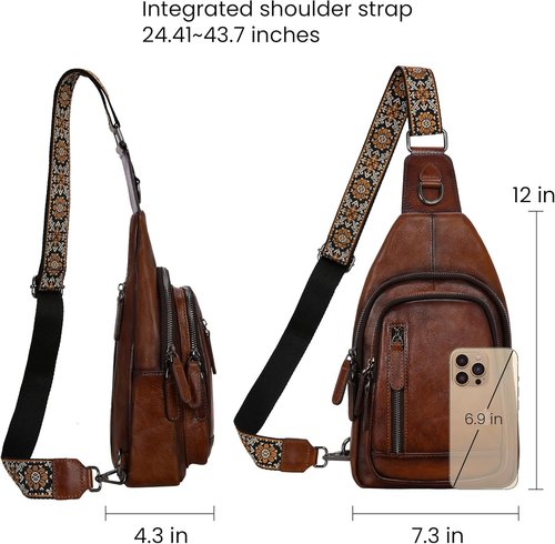 HESHE Leather Sling Bag - Stylish Crossbody with Multi-Pockets | Ideal Travel Chest Bag for Women