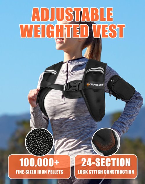 HOMESURE Weighted Vest with Reflective Stripe, Black, 10 lbs
