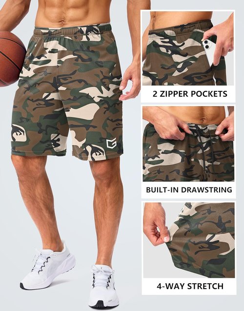 G Gradual Men's Athletic Gym Shorts - Quick Dry Mesh with Zipper Pockets | 5"/7"/10" Sizes for Basketball & Running