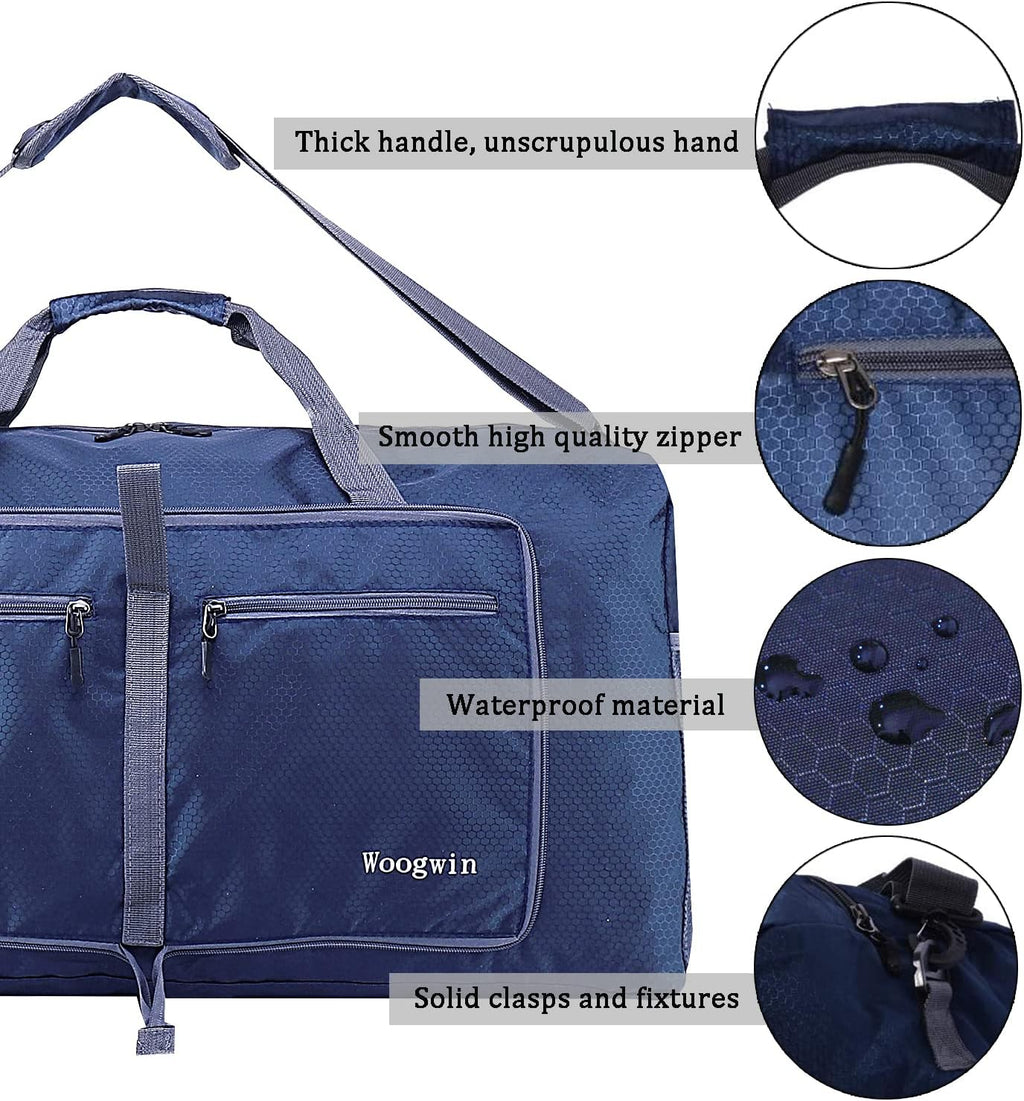 Woogwin Travel Duffel Bag - Large Waterproof & Foldable Overnight Bag for Gym, Beach, & Sports