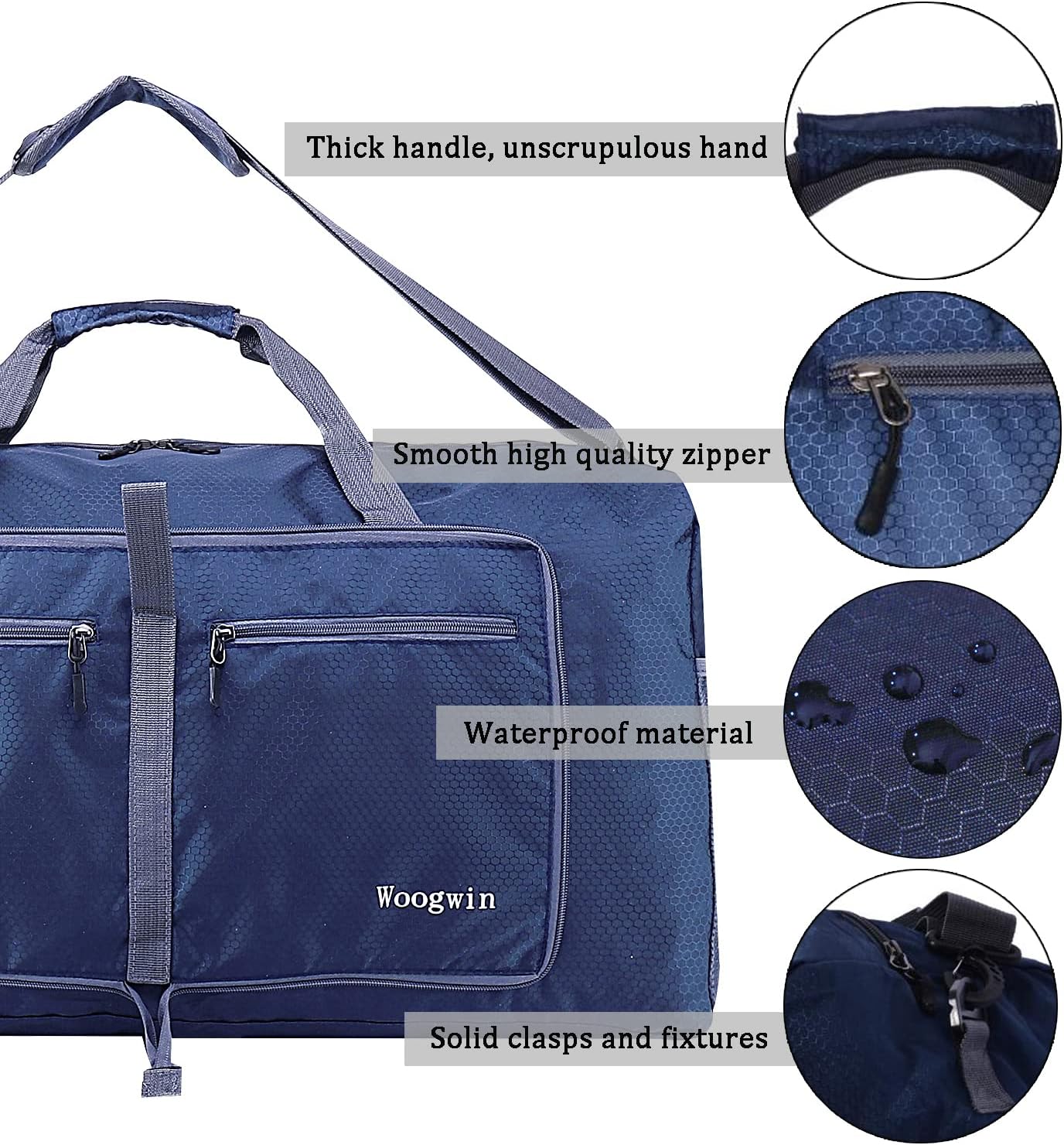 Woogwin Travel Duffel Bag - Large Waterproof & Foldable Overnight Bag for Gym, Beach, & Sports