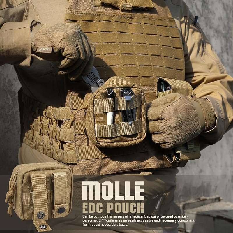 2 Pack Small Molle Pouch Mini Tactical EDC Belt Pouches - Khaki