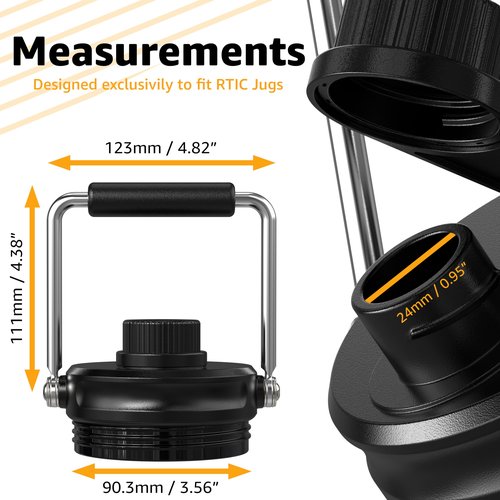 Jmoe USA Improved Jug Lid for RTIC Half Gallon and One Gallon Jugs | Replacement Lid With Upgraded Features, Better Cap, Rubber Grip, Thicker Steel, and Better Gasket | Made of BPA Free Plastic