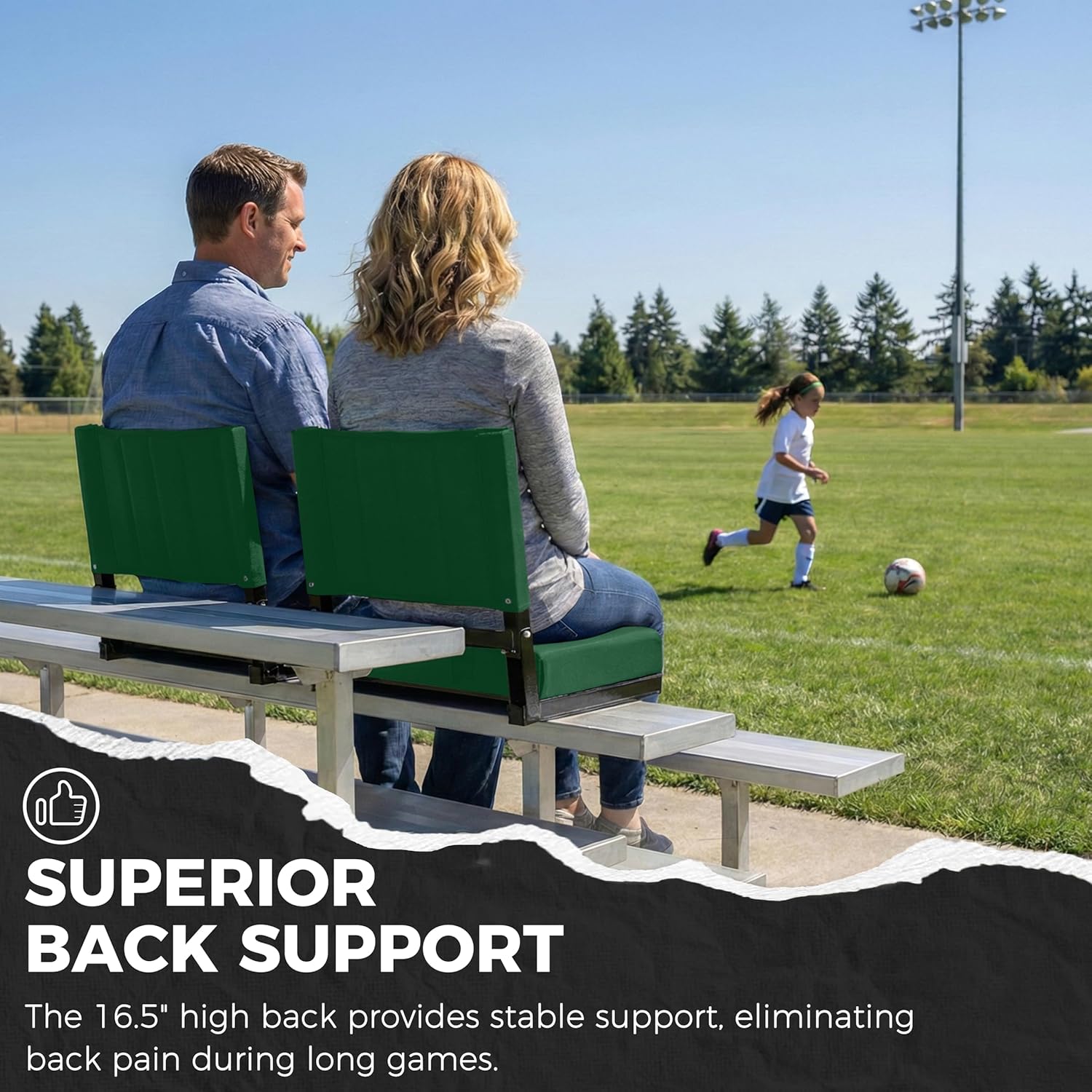 Sport Beats Stadium Seats - Comfortable Bleacher Chairs with Back Support & Cushion | Hunter Green, 1pc Regular - 17" W x 12" D x 16.5" H