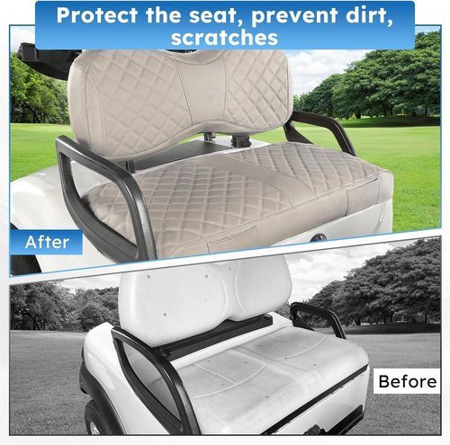 Golf Cart Seat Covers Fit for Yamaha G29/Drive2 Standard Front Seat Cushion,Vinyl Leather Yamaha Seat Cover Retractable Buckle Drawstring Storage Pouch,No Stapler Needed Replacement Seat Cover(Beige)