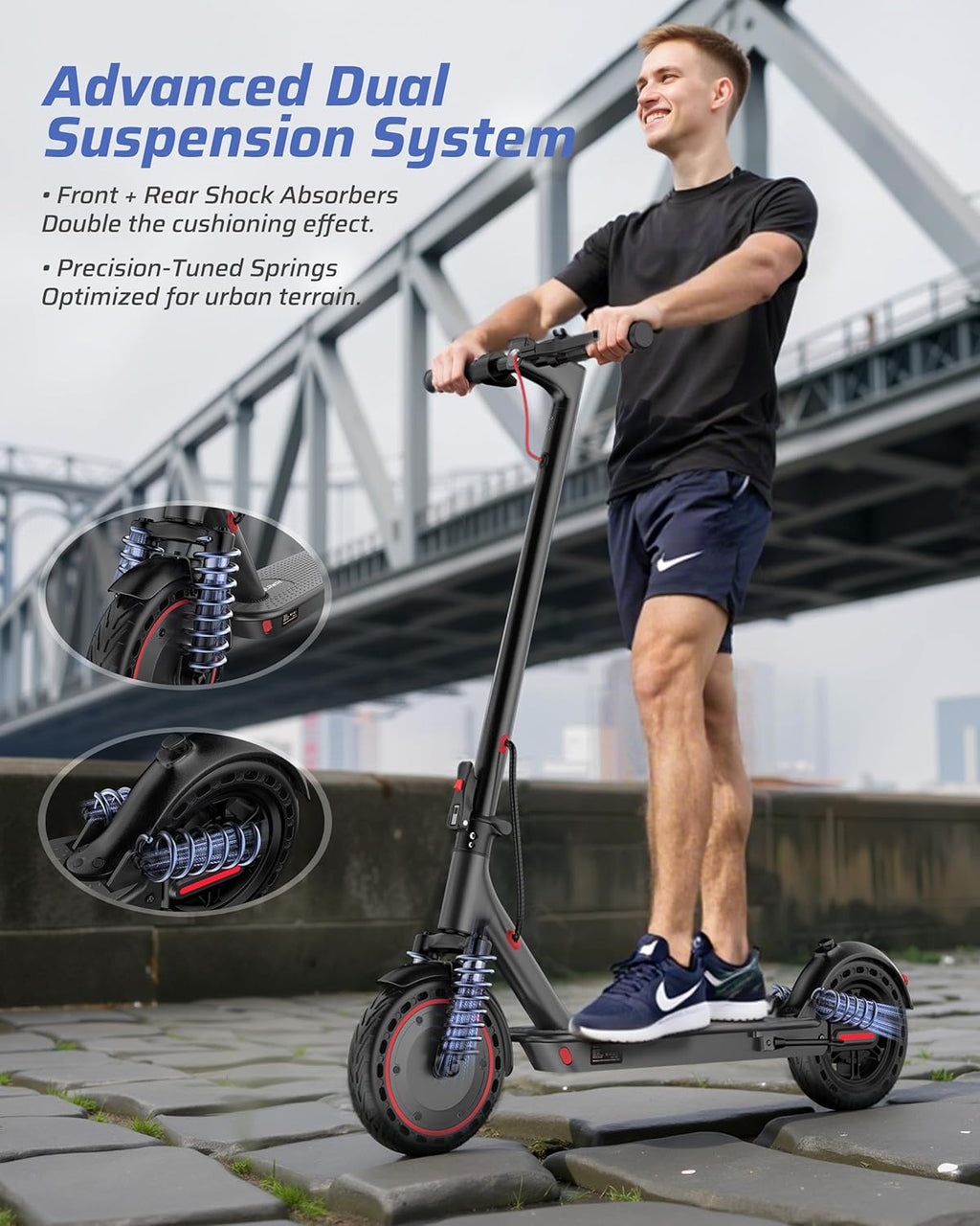 Qlaway Electric Scooter - 350W/500W Motor, 16-22 Miles Range, 8.5"/10" Tires, Dual Braking & Suspension