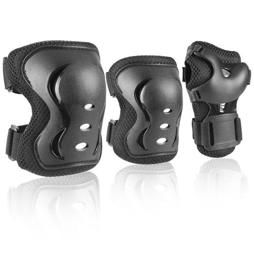JBM Adult/Youth Knee Pad Elbow Pads and Wrist Guards Protective Gear Set for Sateboarding Cycling Roller Skating Inline Skating Scooter Riding Sports BMX Biking Sports (Black)