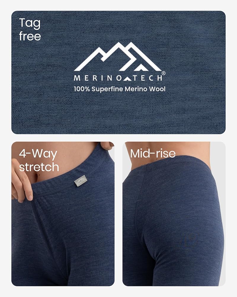 Black 165 g/m² Lightweight Merino Wool Base Layer Women’s Leggings (Medium) - 100% Merino