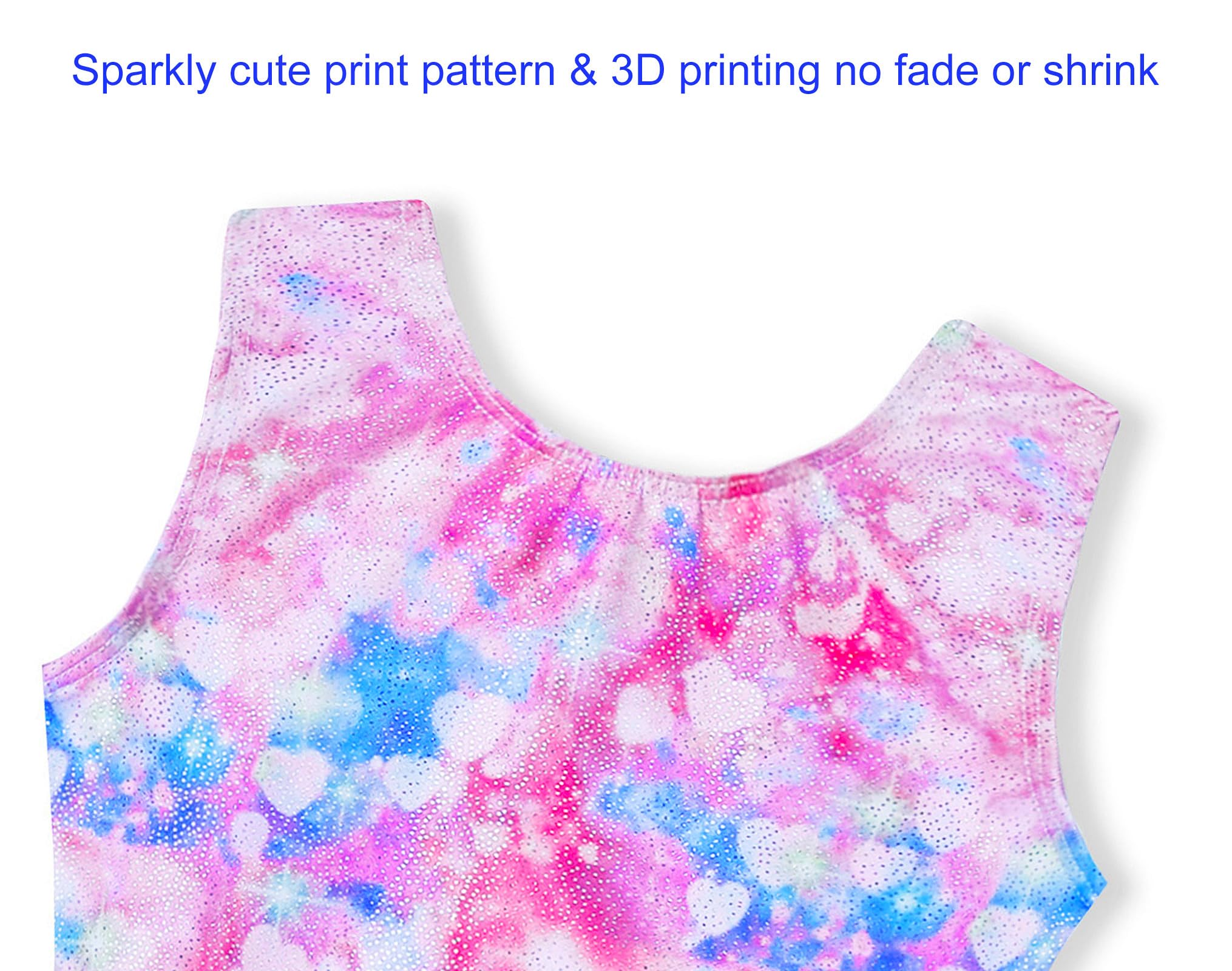 Domusgo Gymnastics Leotards for Girls 6-7 Years Old Shiny Sleeveless Pink Purple Love Heart Unitard with Shorts