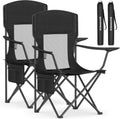 SONGMICS Foldable Camping Chairs - Breathable High Back Design with Adjustable Armrests & Drink Holder | Set of 2, Ink Black, 330 lb Capacity