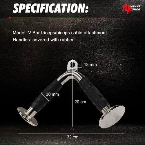 MuscleForge V Bar Attachment - Tricep V Bar Cable Attachment with Anti-Slip Rubber Grip for Pulldowns, Pushdowns & Arm Training - Gym Grade 880lbs Capacity