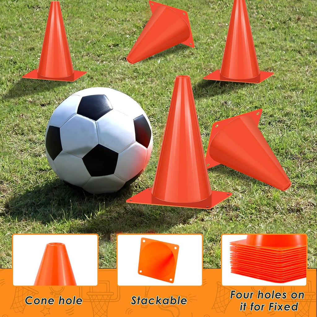 Skiennix 7-Inch Plastic Traffic Cones - 50 Pcs Orange Training Cones for Soccer, Basketball & More