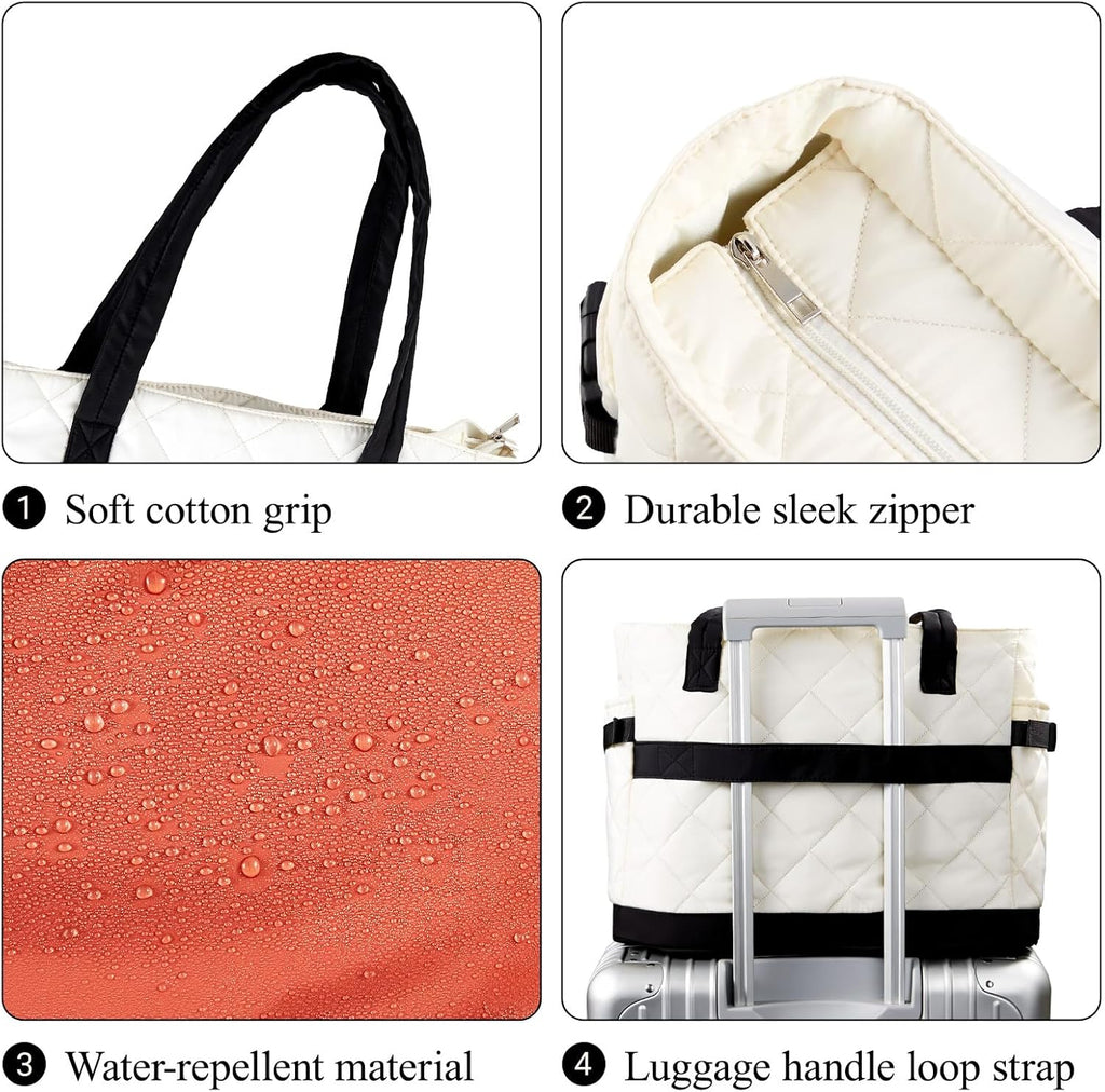 Skiennix Puffer Tote Bag - Stylish Work Bag with Cup Holder & Compartments | Quilted Travel Tote