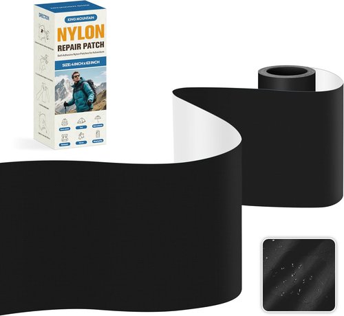 KING MOUNTAIN Self-Adhesive Nylon Fabric Repair Tape - Waterproof Quick Repair Patch for Outdoor Gear | 4x63 Inches (Black)