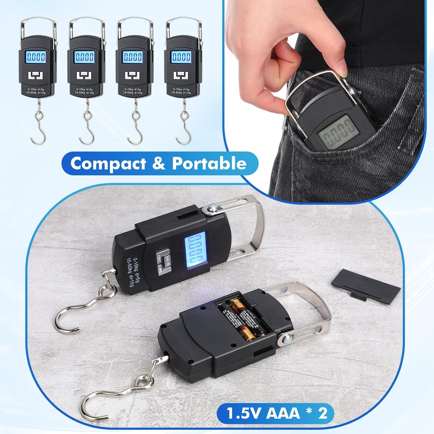 Sabary Digital Fish Scale - 110lb/50kg Capacity, Backlit LCD Display, Stainless Steel Hook | Ideal for Fishing & Travel