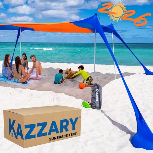 Beach Tent by UPF50+ | Lightweight Sun Shade Canopy with Sandbags & Stability Poles - 7ft Tall for Outdoor Adventures