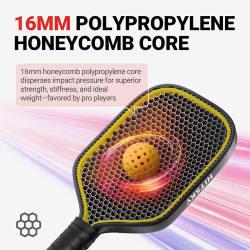 Hitsky Pickleball Paddles-USAPA Standard· Multi-Layer Toray T700 Carbon Fiber·16mm Polypropylene Honeycomb Core·Powerful Control and Larger Sweet Spot·16mm Pro Paddles· Moonless Black