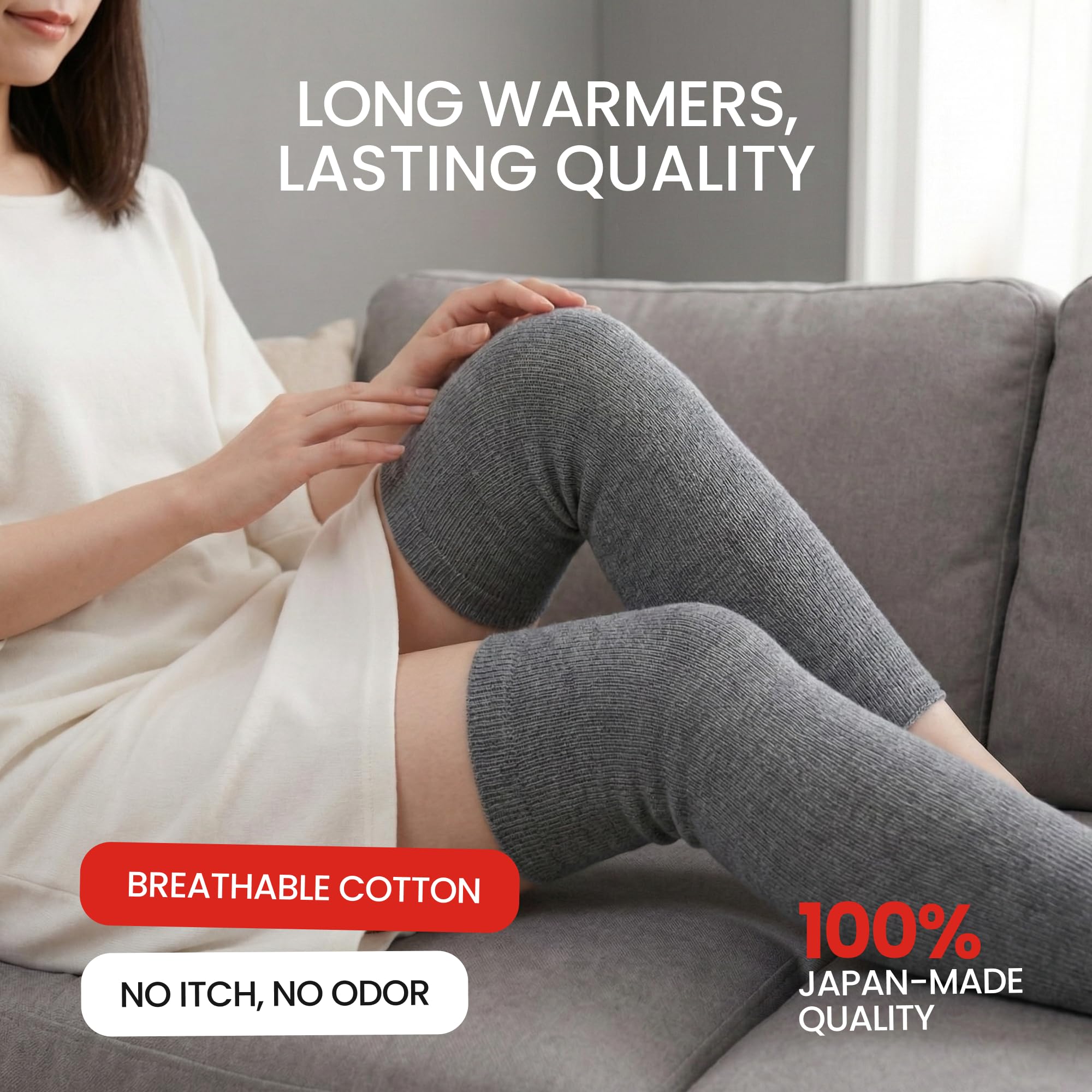 SENIOR ICARE Elastic Cotton Knee Warmers, Long Knee Sleeves for Men and Women - Circulation Support and Joint Pain Relief, Arthritis Aid, One Pair, Made in Japan