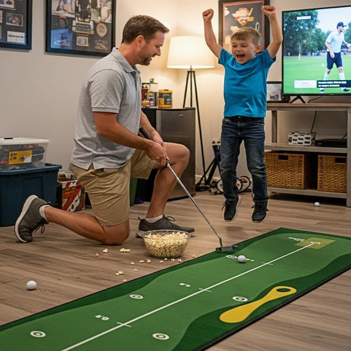 Eoho 10ft Putting Green Indoor, Golf Putting Mat with Putting Mirror, Storage Bag, Putting Cup, Putting Ring, Roller Brush, Golf Mats Practice Outdoor & Indoor Use, Golf Gifts for Men Golfers