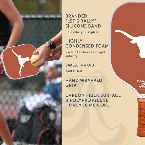 Rally Republic Officially Licensed Collegiate Pickleball Paddle - USA Pickleball Association Approved Racket - Lightweight Honeycomb Core, Carbon Fiber Exterior, Premium Leather Grip for Comfort
