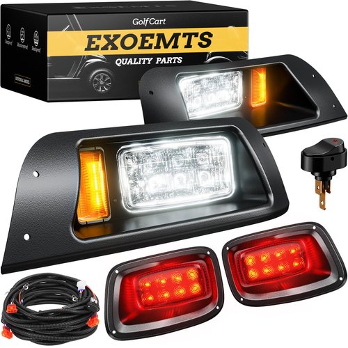 EXOEMTS EZGO TXT LED Headlight & Tail Light Kit for 1996-2013 Gas and Electric Golf Carts, 12V Street Legal LED Light Kit for EZGO TXT, Golf Cart High Brightness Headlight Taillight Combo, Black