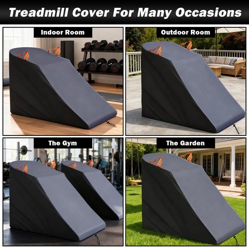 Tokept Treadmill Cover Waterproof Dustproof Running Machine Cover Exercise Workout Equipment Protective with Reflective Strips for Home Gym Indoor Outdoor (Black&Grey)