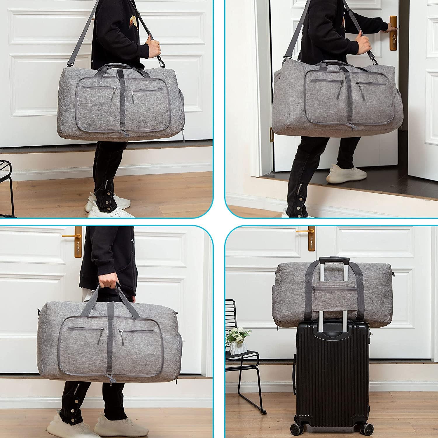Vomgomfom Foldable Travel Duffle Bag - Lightweight Water-Resistant Luggage with Shoe Compartment | 65L/85L/115L Sizes