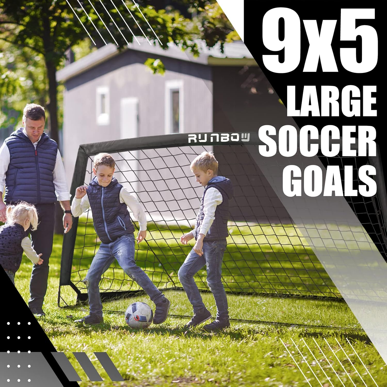 RUNBOW 9x5 FT Portable Kids Soccer Goal - Folding Soccer Net with Carry Bag for Indoor/Outdoor Use